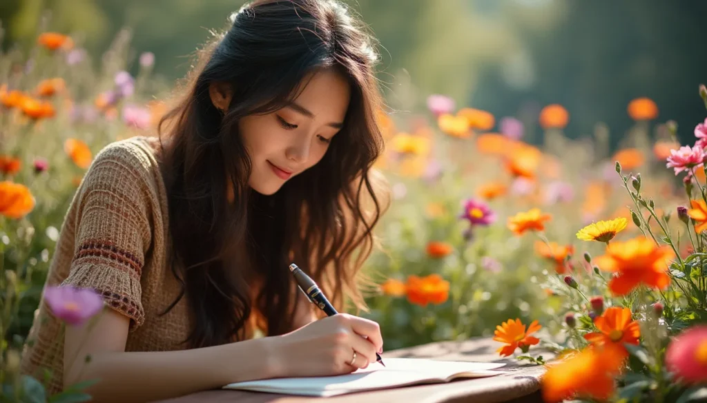 artificial intelligence writing stories - Beautiful asian girl writing